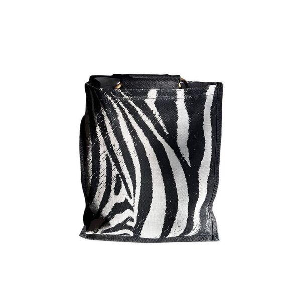Retro Exotic Zebra Black, Gray & White Wooden Handles Women’s Tote Shoulder Bag - Picture 4 of 9